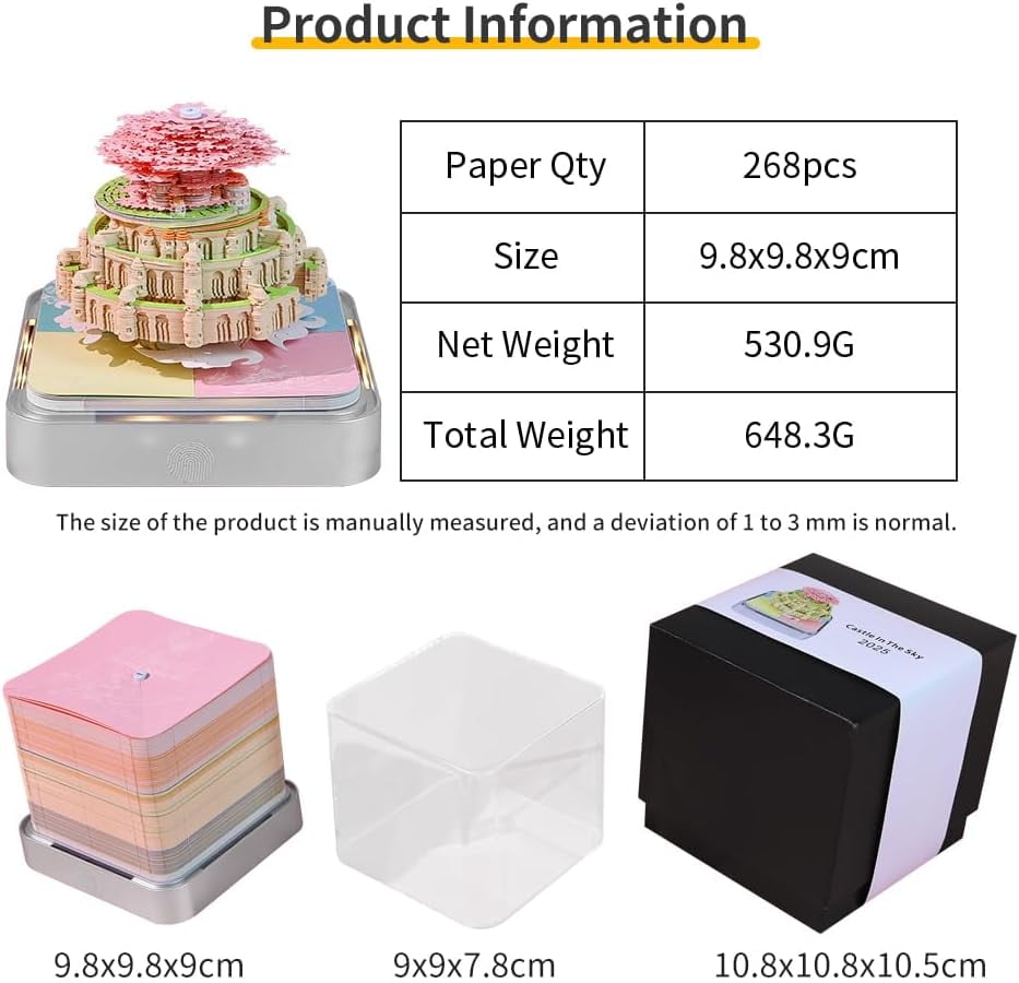 2026 Desk Calendar Sky Fortress with Light, 3D Memo Pad Non-stick Post-it Calendar School Office Home Stress Relief Best Gifts(Sky Fortress)