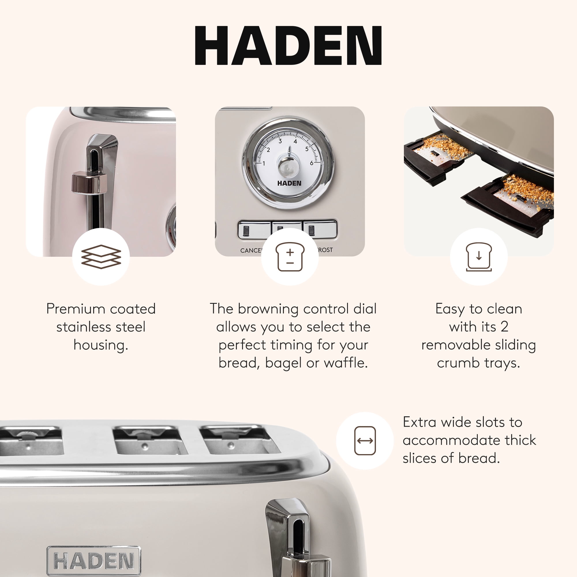 Haden Dorset 12 Cup Coffee Maker & 4 Slice Wide Toaster, Putty & Chrome