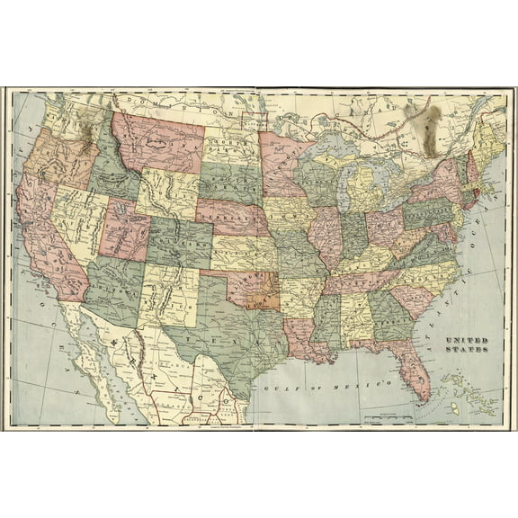 24"x36" Gallery Poster, map of the united states of america 1899