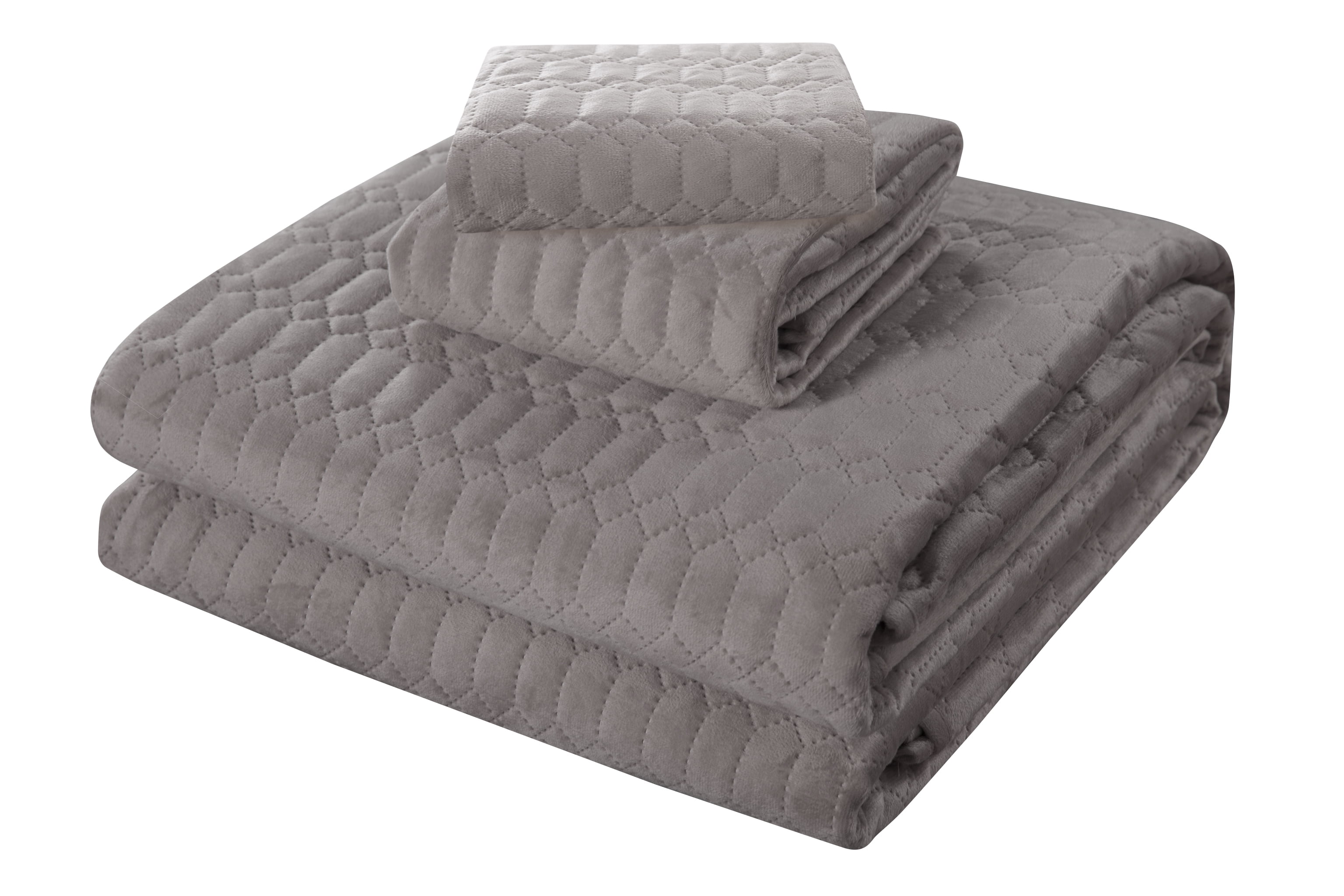 Mainstays Silver Poly Plush Velvet Geometric Stitched 2-Piece Quilt Set with Sham, Twin