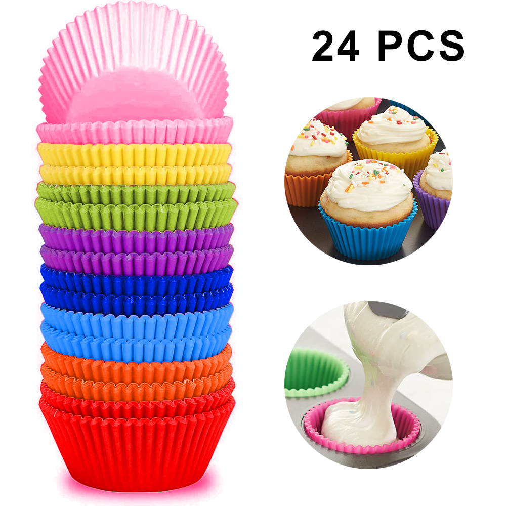 ShengHai Reusable /& Non-stick Silicone Heart Shape Cupcake Liners and Muffin Baking Cups Perfect for Baking Gelatin SEVEN Colors Set of 14. Ice Cream Snack Frozen Treats