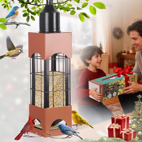 Squirrel Proof Bird Feeders for Outdoors with Weight-Activated, 5LB Metal Hanging Bird Feeders for Outside, Large Wild Feeders for Cardinals, Chickadees, Durable Backyard Feeders$$Garden & Patio