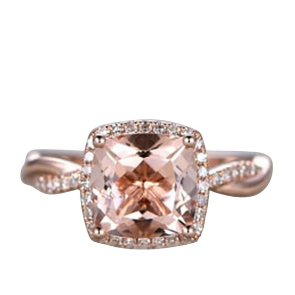 4.75 Carat 10mm Cushion Cut Morganite Engagement Ring Diamond Moissanite Promise Ring 10k Rose Gold Infinity Twisted Halo Stacking Band