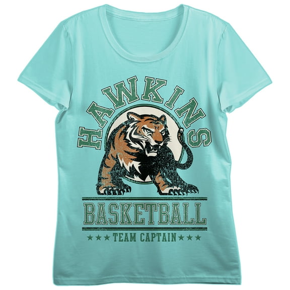 Stranger Things Hawkins Tigers Team Captain Women's Teal Crew Neck Short Sleeve T-shirt-XL