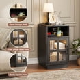thumbnail image 4 of VEANERWOOD End Tables for Living Room with Charging Station & LED Light, Nightstand for Bedroom with Glass Door and Adjustable Shelf, Black, 4 of 10