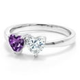 thumbnail image 2 of Gem Stone King 925 Sterling Silver Fashion Right-Hand Ring Set with Heart Shape Purple Amethyst and Moissanite (0.92 Cttw, Size 9), 2 of 6