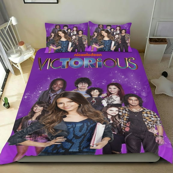 Victorious Themed Bed Sheet Set Three Piece Set 53x79 Inches Comfortable And Skin Friendly Unique Design Creating A Star Studded Night Home Decor Gifts For Family Friends fans