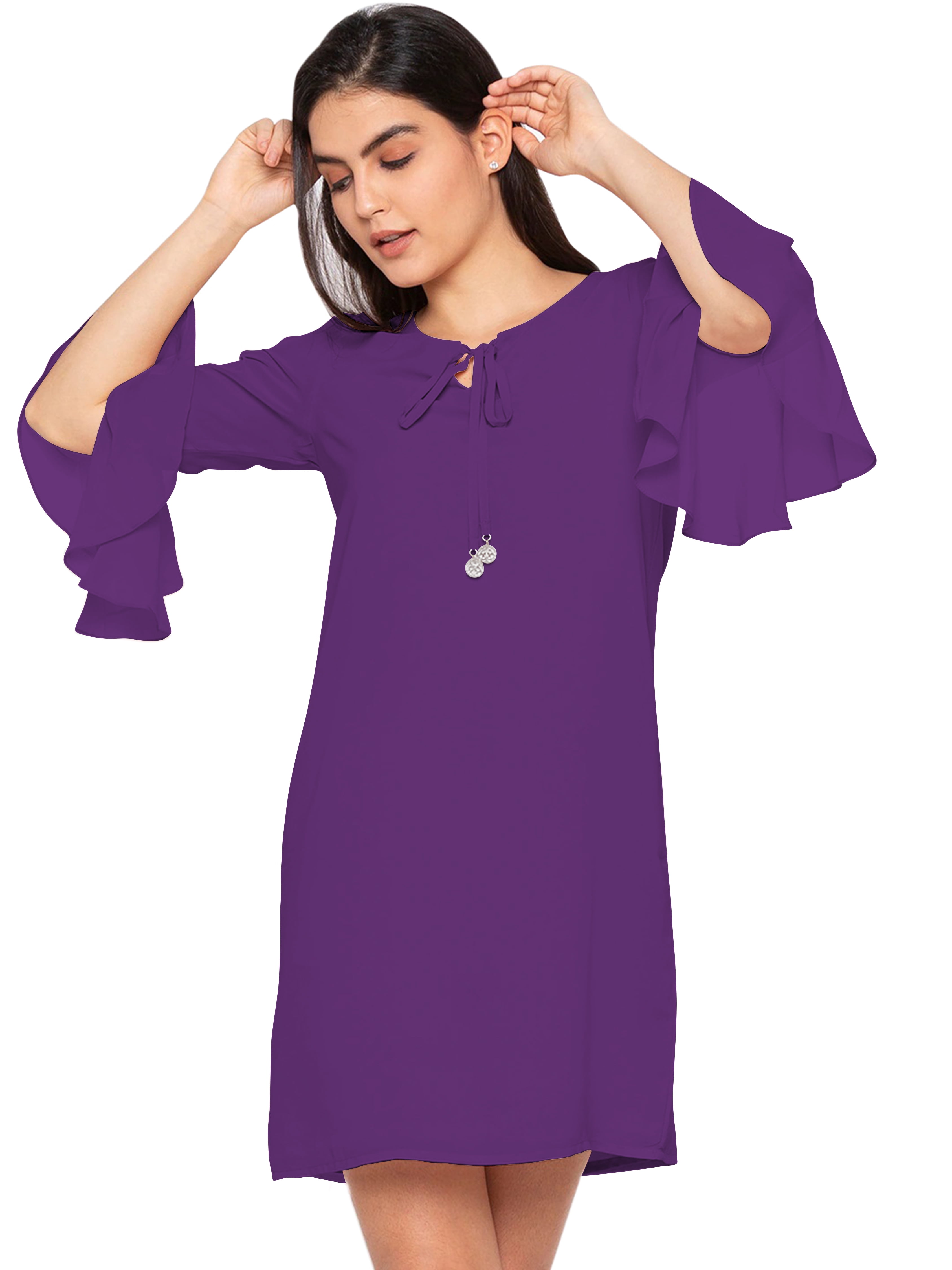 eloria Women's Midi Dress Bell Sleeve Key Hole Tie Neck Summer Dress