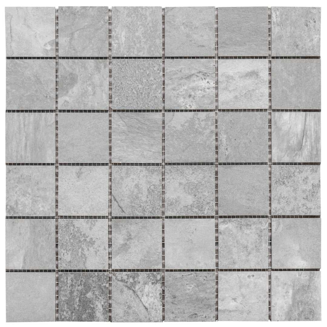 The Tile Life Wells Stone Slate 2" x 2" Gray Porcelain Mosaic Tile, Case of 11