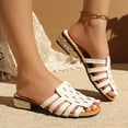 thumbnail image 6 of Avrnliq Womens Crystal Low Block Heel Slide Sandals, Open Toe Woven Strap Slip On Mules, Comfort Cushioned Footbed Summer Casual Dressy Sandals for Women, White,Size 5.5, 6 of 9