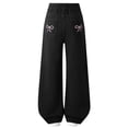 thumbnail image 2 of CPNG Teen Girls Baggy Jeans Straight Wide Leg Fashionable Bow Embroidered Pants Daily High Waisted Zipper Denim Trousers(Black,13-14 Years), 2 of 4