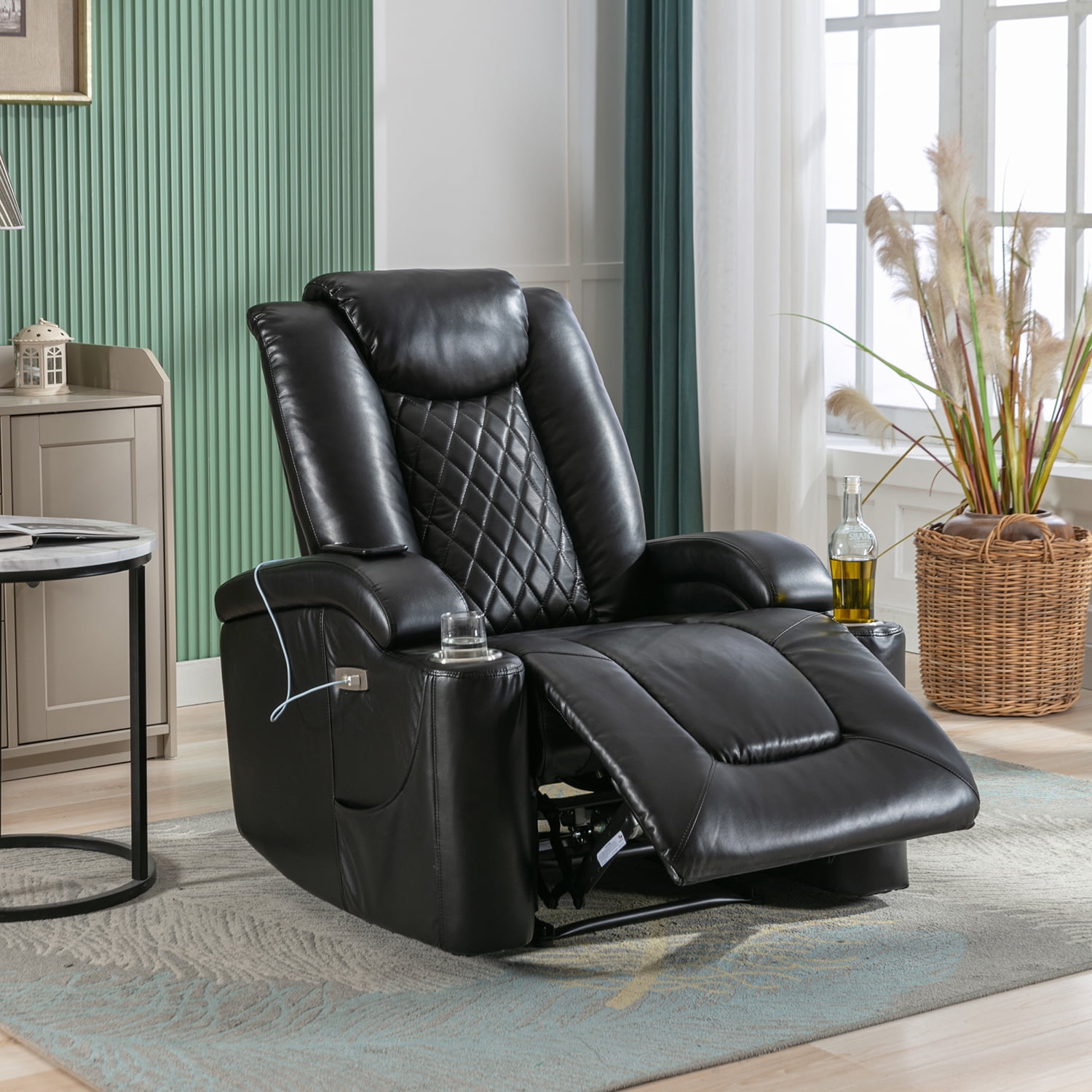 Kadyn Power Motion Recliner, Power Lift Chair with USB Charge Port and Cup Holder, PU Lounge Chair for Living Room, Black Kadyn Power Motion Recliner, Power Lift Chair with USB Charge Port and Cup Holder, PU Lounge Chair for Living Room, Black