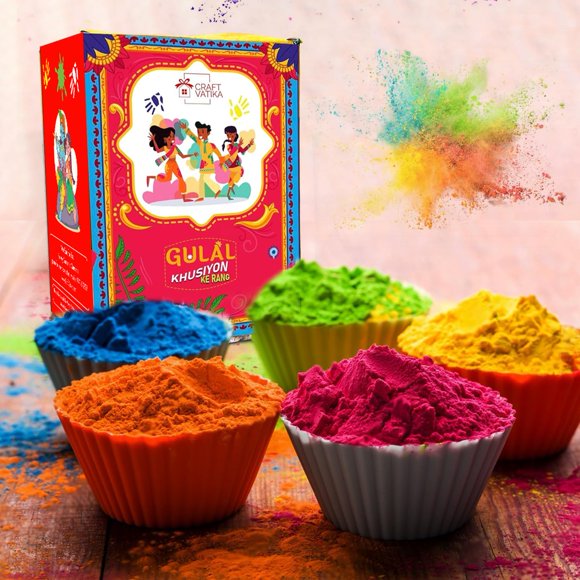 Herbal Couleurs Holi Gulal avec Peinture Corporelle Néon Pack Combo de Tubes pour Festival Holi, Peinture pour le Visage - 6 Tubes, 5 Pochettes Peinture Couleur Néon UV - Holi Gulal, Couleurs Holi