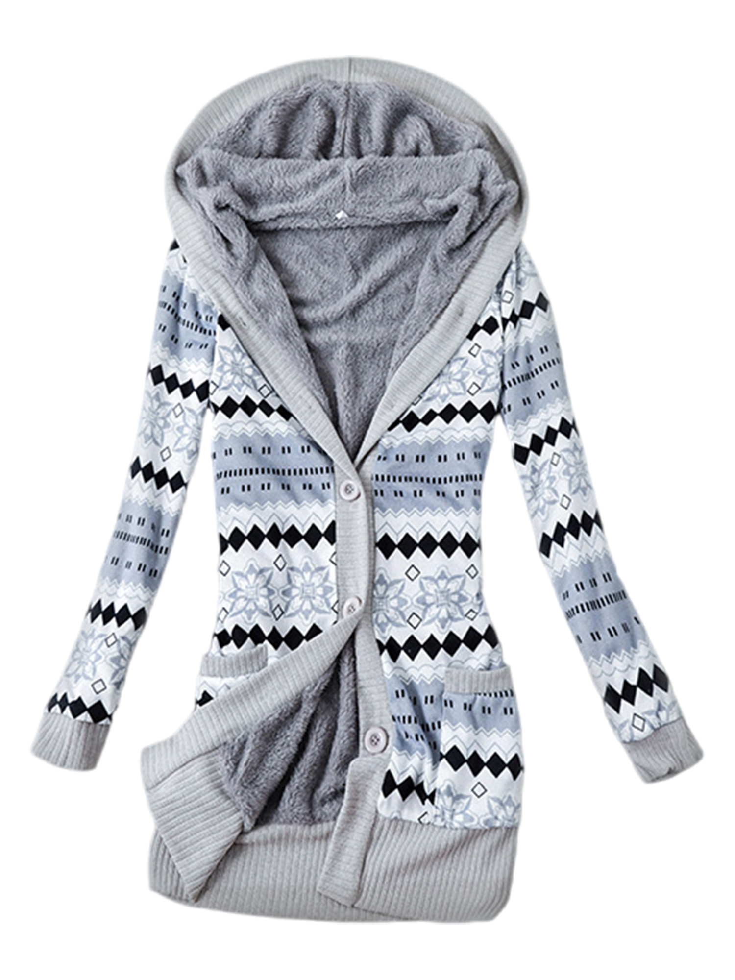 Fashnice Ladies Cardigan Sweater Long Sleeve Outwear Fleece Coat Soft Work Jacket Blue M