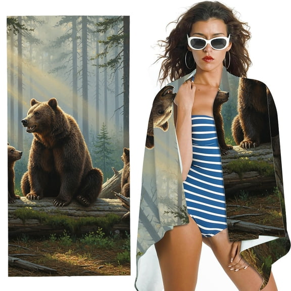 RKSupls A Bear Playing In The Forest  Quick Dry Sand-Free Large Pool  Beach Towel for Travel 
 - Ultra-Soft Microfiber , for Bathroom, beach, Soft Super Absorbent- 30x60 in