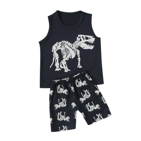 

TENSUNNYD Toddler Boys Girls Shorts Suit Cartoon Dinosaur Print Vest Shorts Sets Summer Outfit Kids Baby Boys Outfits Set Toddler 4Y-5Y