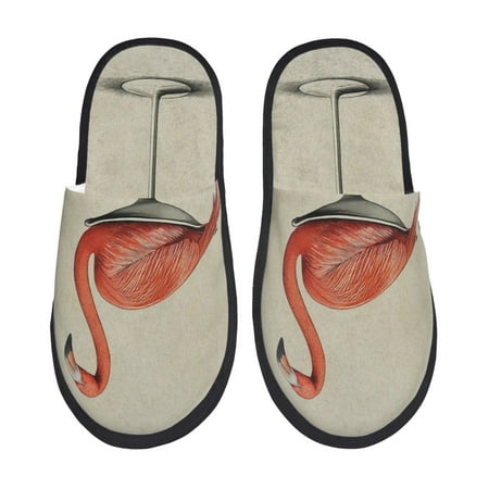 Balery Flamingo Sitting On Chair Slient Indoor Furry Fleece Comfort House Shoes Soft Non-Slip Home Shoes Cotton slippers House Slippers-- Medium