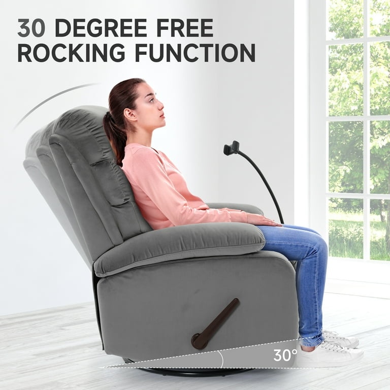 Swivel Rocker Recliner Adults Rocking Small Recliner Chair for Small Spaces Small Rocker Recliner Chair for Living Room RV Nursery Bedroom Grey