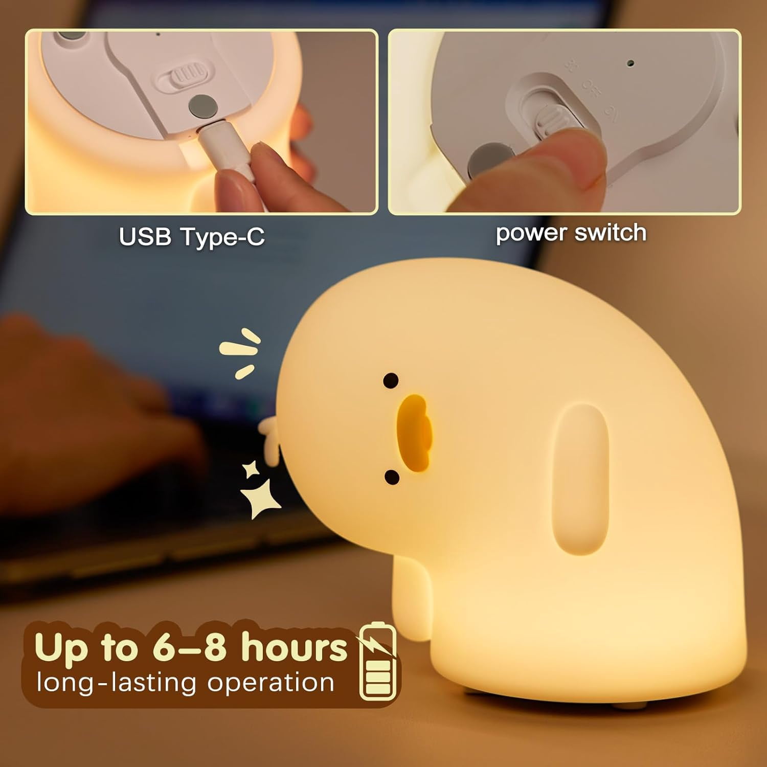SHAANXIXIAN Why Duck Night Light, LED Squishy Cute Lamp, Silicone Duck Light for Kids, Dimmable Girls Baby Bedroom Nightlight, Rechargeable Touch Lamp for Breastfeeding Nursery Decor