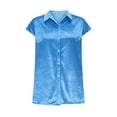 thumbnail image 3 of Fesfesfes Women's Casual T-shirt Velvet Buttons Down Collared V-Neck Short Sleeves Tops Summer Fashion Comfortable Indoor Blouses(Light Blue,L), 3 of 5