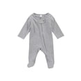 thumbnail image 2 of Faithtur Solid Color Romper, Long Sleeve Round Neck Zip-up Footed Jumpsuit, 2 of 8