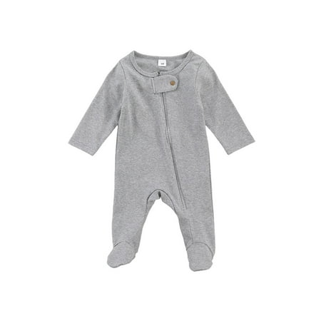 

Douhoow 0-6M Newborn Baby Girls Boys Footies Romper Solid Long Sleeve Zipper Jumpsuit