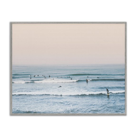 Stupell Industries Contemporary Pastel Surfer Scene Gray Framed Giclee Art, 20 x 16, by Sisi and Seb