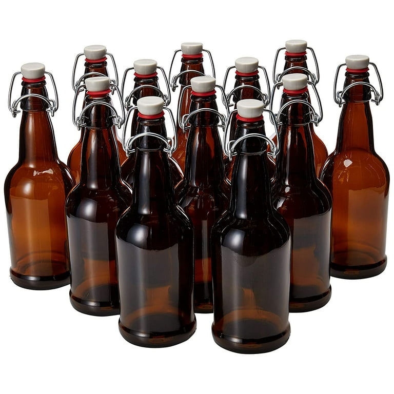 12-Pack 16 oz. Brown Glass Beer Bottles with Swing Top Stoppers, Bottl