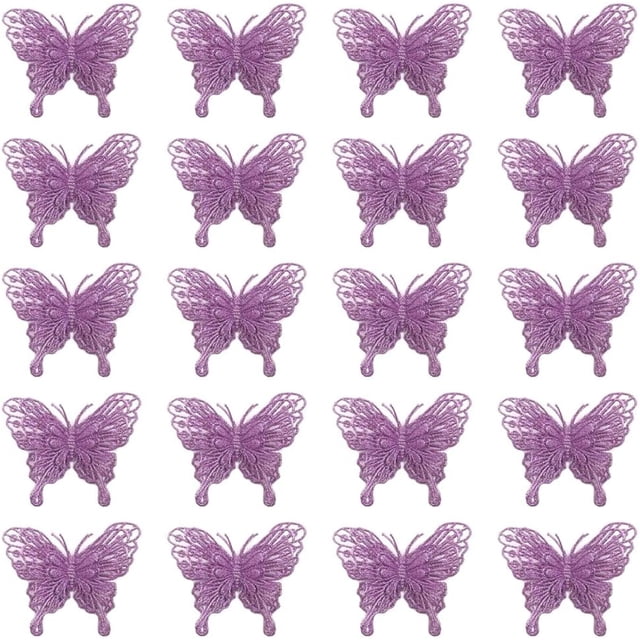 20 piezas de adornos navideños con mariposas brillantes, adornos colgantes para árbol de Navidad con mariposas brillantes en 3D, decoración de mariposas artificiales huecas con clips y tallos para cor