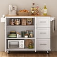 thumbnail image 3 of Kitchen Island Cart with Storage Kitchen Cart Sideboard and Buffet with Wheels Bar Cart with Large Countertop with Towel Holder and Spice Rack,2-Door Cabinets,White&Maple,New, 3 of 8