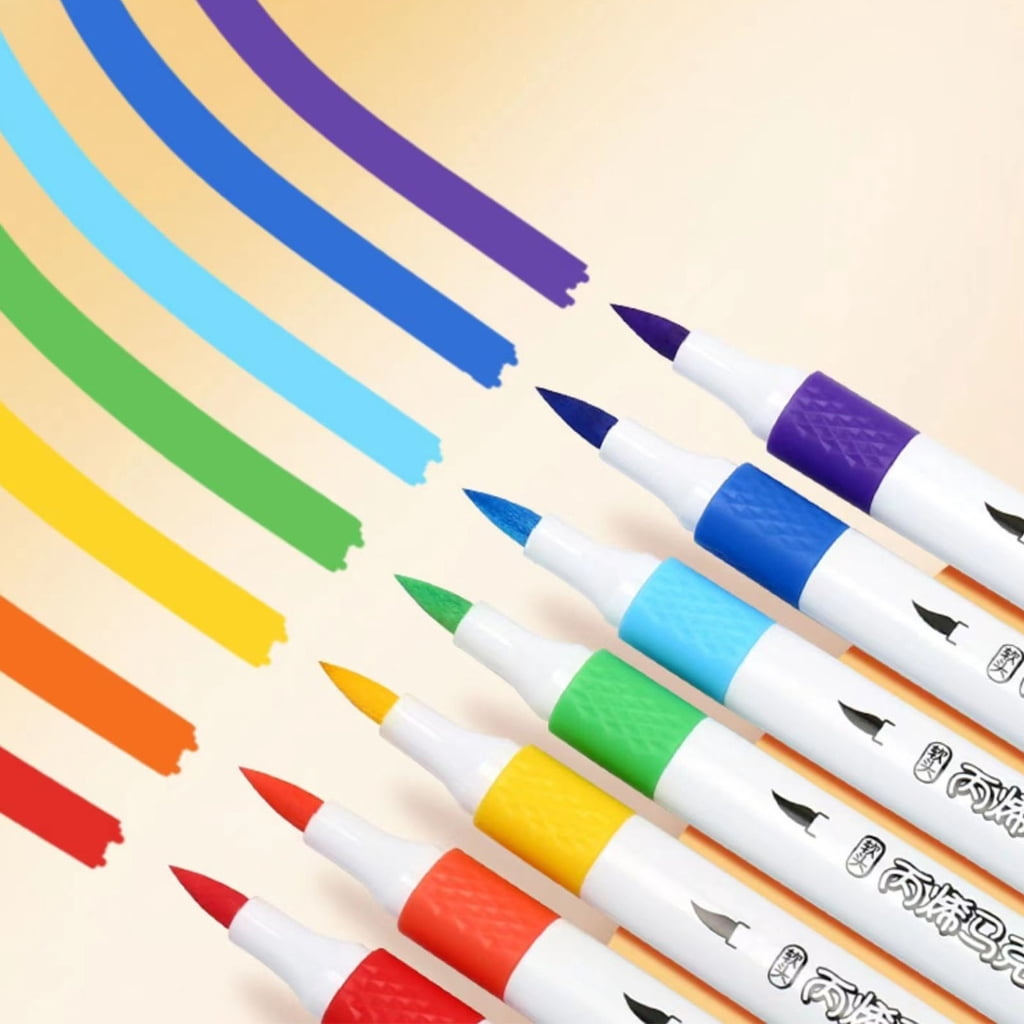 12 Color Acrylic Paint Pen Brush Tip for Journaling Drawing on Paper Stone Rock