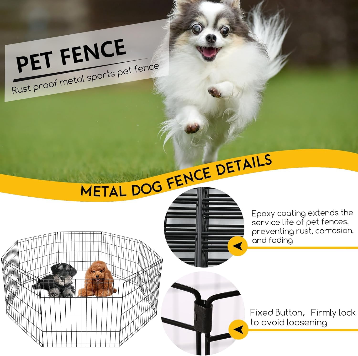 FDW 24 inch Dog Pen Playpen Puppy Pet Playpen 8 Panel Metal Portable Folding Animal Dog Fence,Black