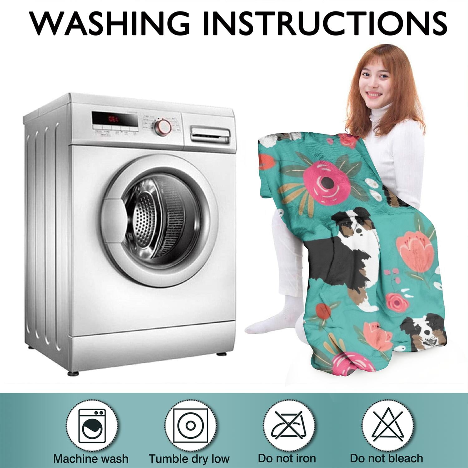 Australian Shepherd Dog and Flower Wearable Oversized Blanket,Wearable Blanket Hoodie for Adults,Cozy Hooded Blankets with Super Pockets,Super Warm Fuzzy Pullover for Women & Men