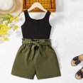 thumbnail image 2 of Big Girls Outfit Sets Fashion Casual Sleeveless Solid Color Top Bow Belt Shorts Suit Girls Summer Clothes Shorts Set Green 7-8 Years, 2 of 8