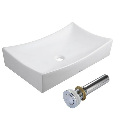 Aquaterior Square/Oval/Rectangle White Porcelain Ceramic Vessel Sink Basin w/ Popup Drain