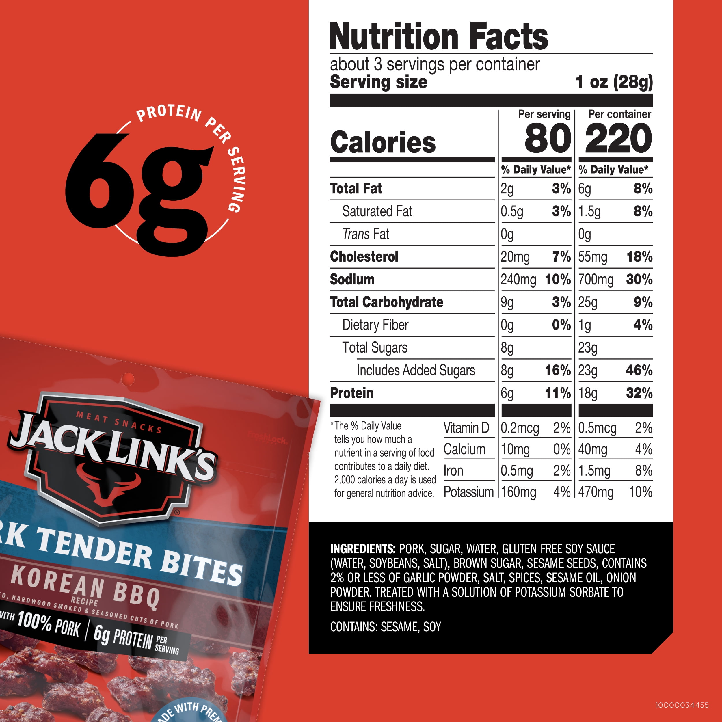 2.85oz Jack Link's Korean Barbecue Pork Steak Tender Bites 1/1 Count
