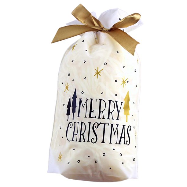 10 bolsas rectangulares de caramelos de plástico para Navidad con cintas y letras de cuerda