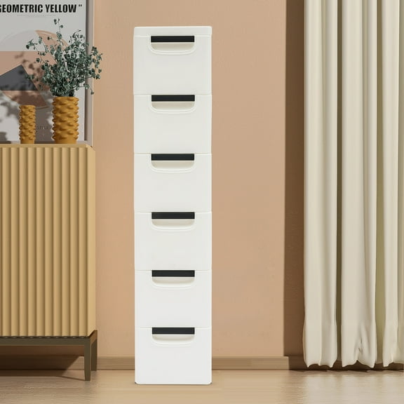 Peakora 6 Drawers Storage Cabinet with Wheels White Storage Cabinet for Narrow Space Storage Cabinet for Home Office 15.7*7.9*39.4in
