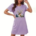 thumbnail image 3 of Sakmal Chemises de Nuit Violettes pour Femmes Ludiques de Noël Ultra-Douces Robe de Pyjama Surdimensionnée à Manches Courtes Col Ras du Cou Courte à Imprimé Renne Chemises de Nuit P-2TG, 3 of 4