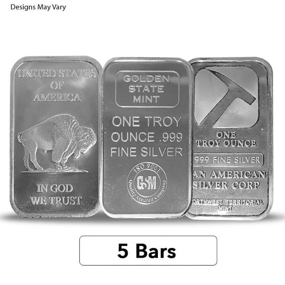 Lot of 5 - 1 oz Generic Silver Bar .999 Fine