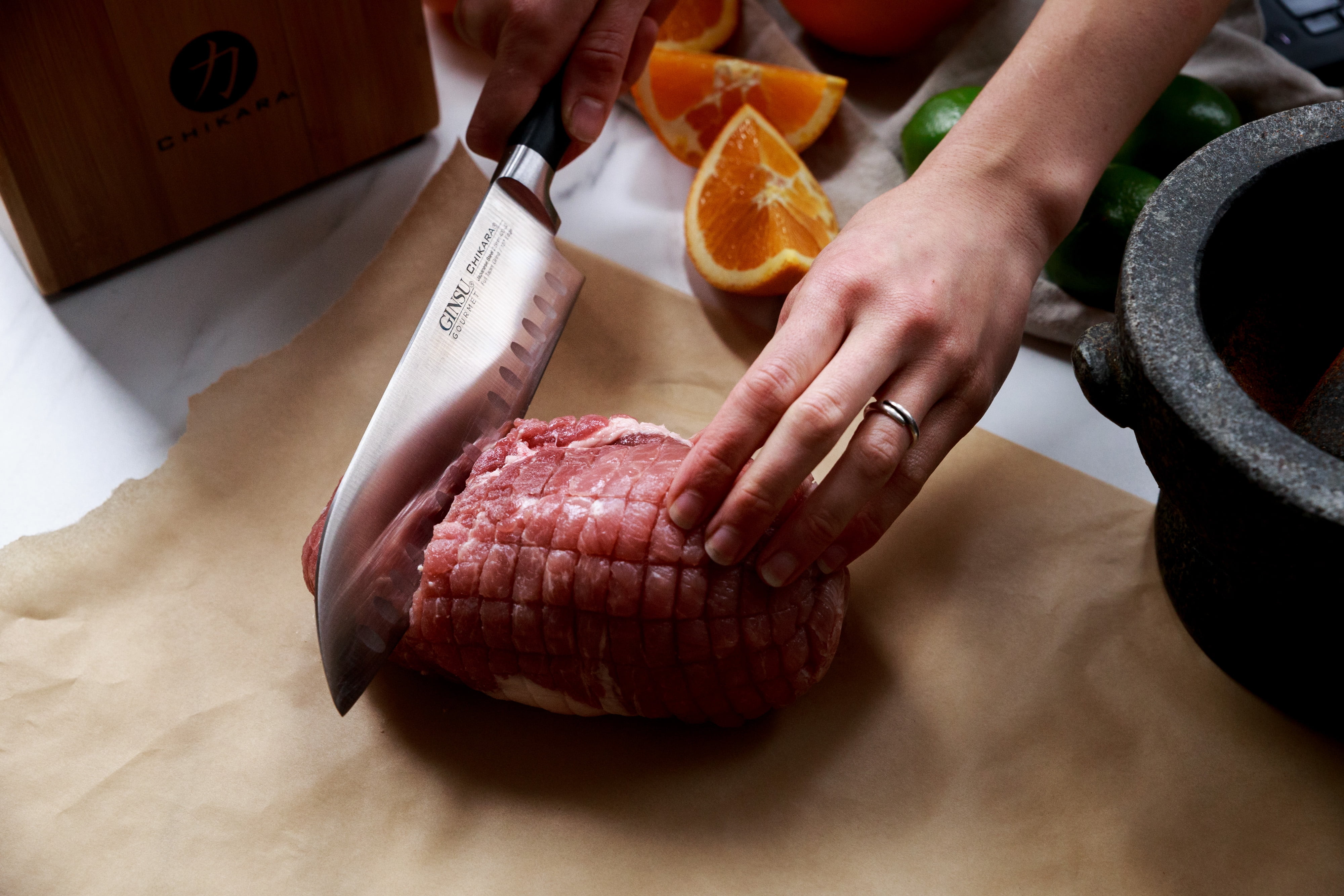 Ginsu Chikara 12 Piece Knife Block Set, Toffee Block