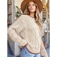 thumbnail image 4 of Women'S Fall Winter Fashion Round Neck Long Sleeve Colorblock Sweater Tops Chunky Knit Pullover Sweaters Cream White XL, 4 of 8