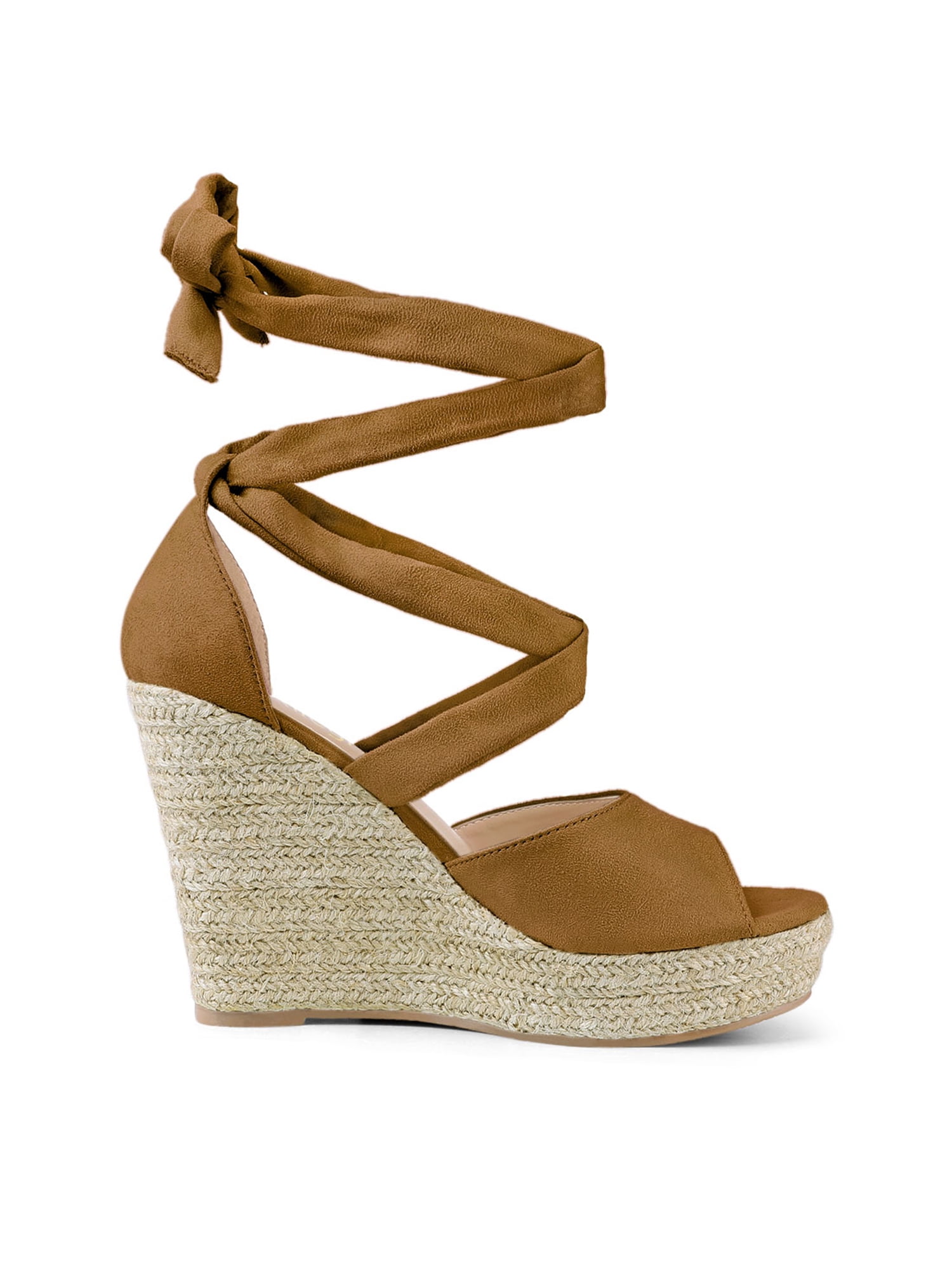 DARING DIVA Women's Lace Up Espadrilles Platform Wedges Sandals Brown 7.5