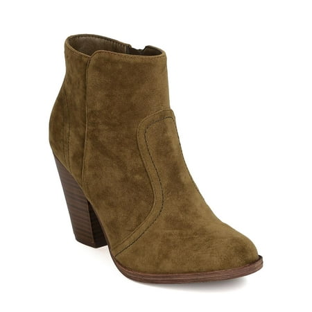 Tan Suede Shoes - Breckelles BG23 Women Suede Womens Round Toe Chunky Heel Riding Ankle Bootie