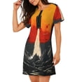 thumbnail image 2 of KLL Chemise de Nuit à Manches Courtes Imprimée Lancement de Fusée Spatiale Rétro pour Femmes, Confortable, Col Rond, Mignonne, à Volants, 2 of 6