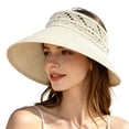 thumbnail image 3 of 2026 New Sun Hats for Women Wide Brim Roll-Up Beach Ponytail Hat Packable Foldable Travel Straw Visor (Beige), 3 of 3