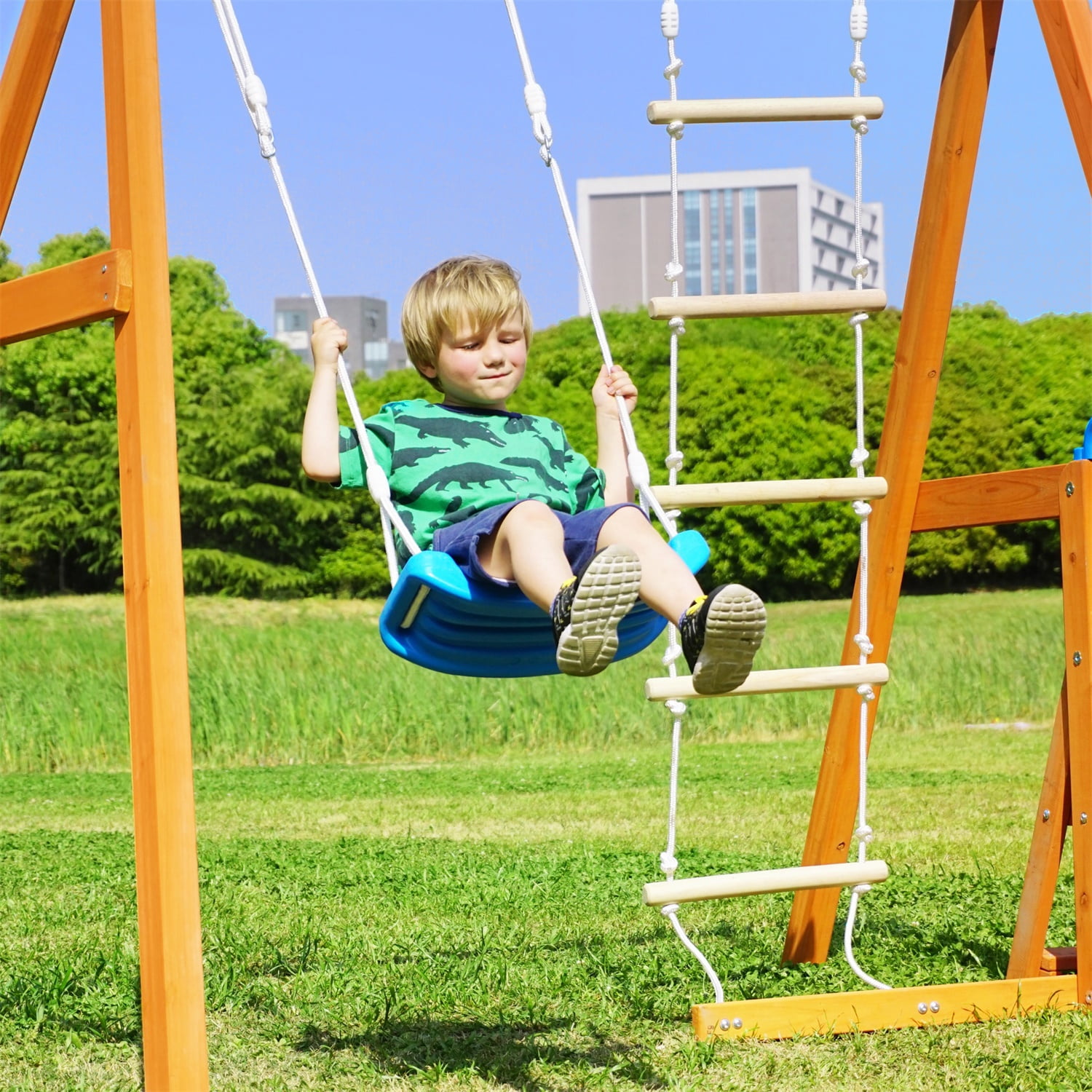 Wooden Swing Set with Slide, Outdoor Climb Swing for Kids Wooden Swing Set with Slide, Outdoor Climb Swing for Kids