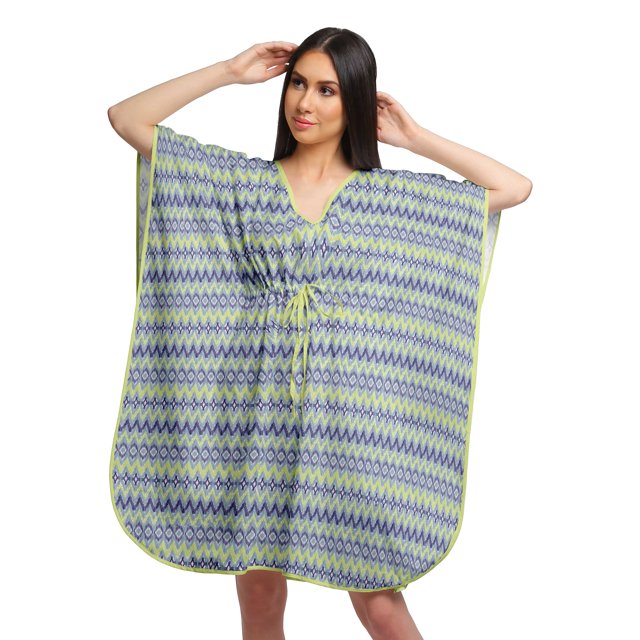 Moomaya Robe Courte de Caftan de Plage, Robe de Couverture Imprimée, Kaftan pour Femmes, Tenue de Plage, Couverture