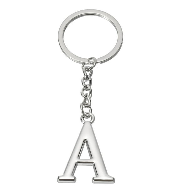 Llavero de letra inicial Uxcell Letra A Colgante de llavero Decoración para bolso o mochila Plata
