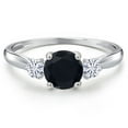 thumbnail image 3 of Gem Stone King 10K White Gold Black Onyx and White Moissanite 3-Stone Ring for Women | 1.00 Cttw | Round 6MM | Gemstone December Birthstone | Size 7, 3 of 6